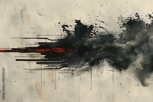 Dynamic Abstract Art with Bold Red and Black Streaks