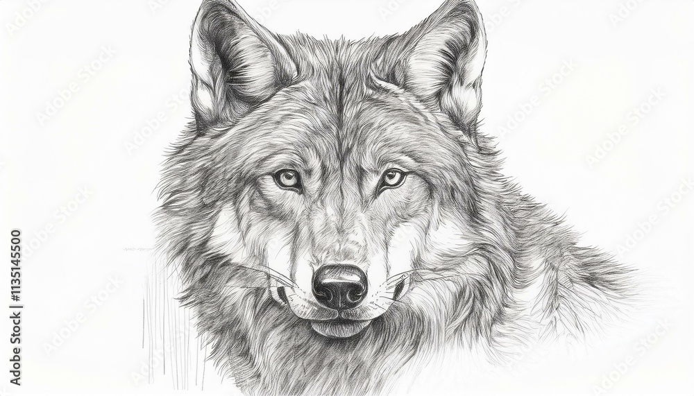 Wolf sketched in pencil on white background Wolf sketched in pencil on white background