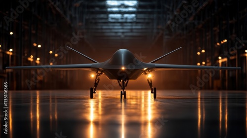 An innovative aircraft image showcasing its sleek and futuristic design, highlighted by subtle lighting, which represents technological advancements and engineered prowess beautifully. photo