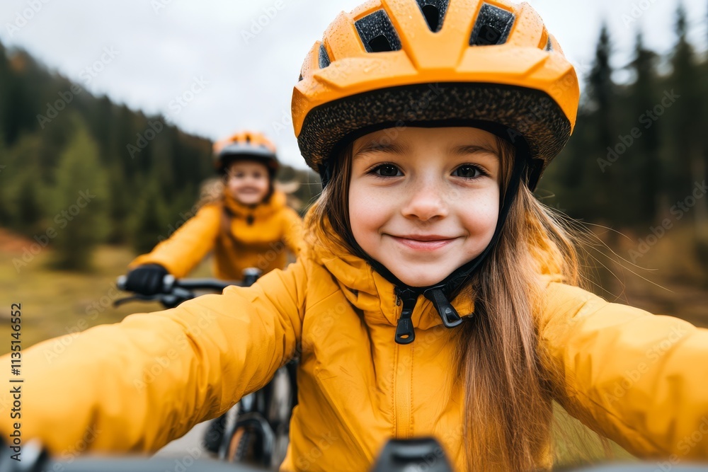 A father and daughter riding bicycles through a forest, leading to a sense of adventure and connection. A father and daughter riding bicycles through a forest, leading to a sense of adventure and connection.
