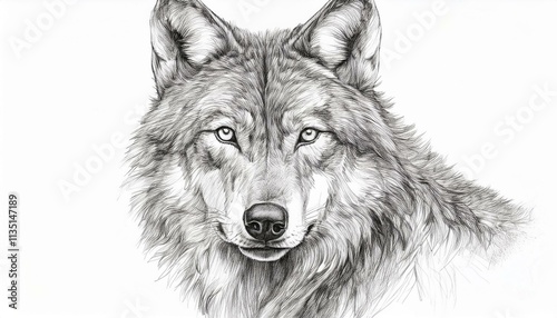 Wolf sketched in pencil on white background