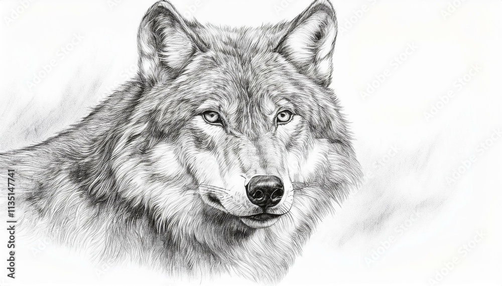 Wolf sketched in pencil on white background Wolf sketched in pencil on white background