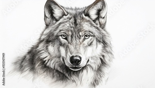 Wolf sketched in pencil on white background