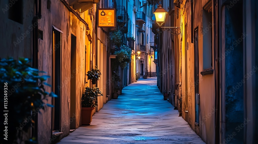Fototapeta premium Urban Mystique Illustration with Cityscapes, Neon Lights, and Mysterious Atmosphere