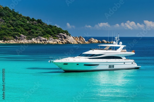 Luxury Yacht in Turquoise Waters of a Tropical Island
