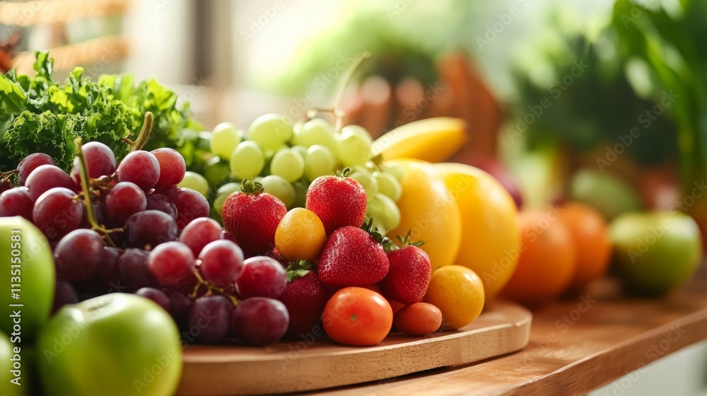 Fresh organic fruits and vegetables on wooden background, Clean and ftesh fruits and vegetables in the kitchen Fresh organic fruits and vegetables on wooden background, Clean and ftesh fruits and vegetables in the kitchen