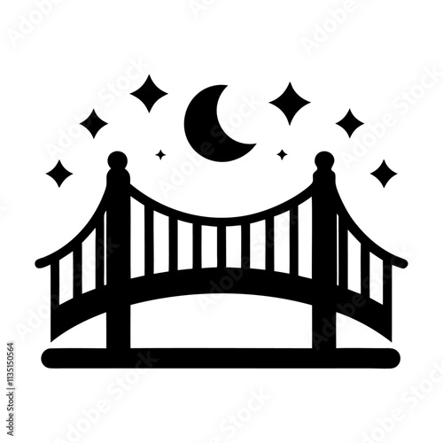 Black silhouette bridge in starlight vector icon design