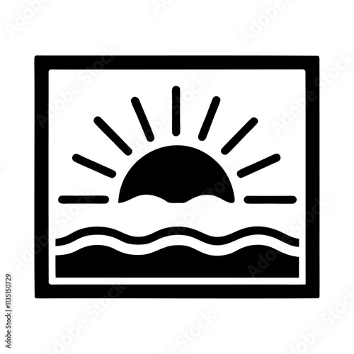 Shiny sunrise in frame with sparks vector icon design