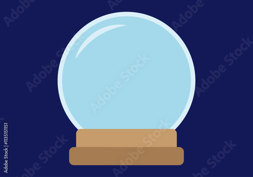 Bola de cristal con base de madera en fondo azul oscuro