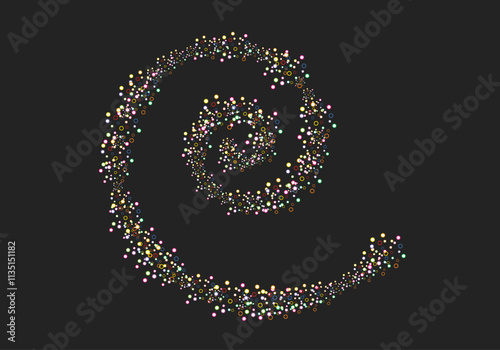 Espiral de círculos brillantes multicolor en fondo negro