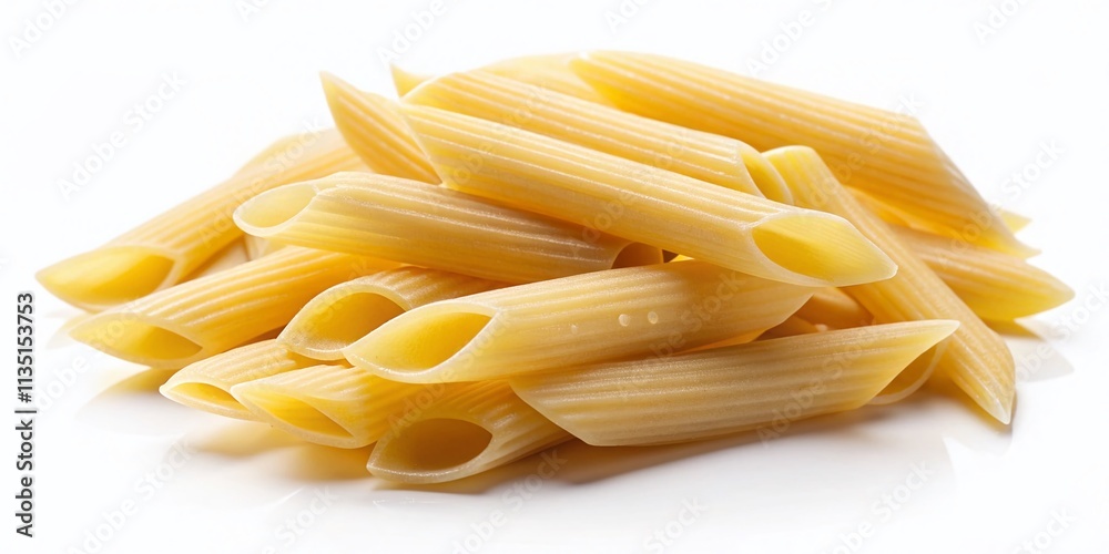 Single Tube of Fresh Penne Pasta Isolated on a White Background Perfect for Culinary Use and Food Photography, Ideal for Recipes and Food Styling in a Clean Composition Single Tube of Fresh Penne Pasta Isolated on a White Background Perfect for Culinary Use and Food Photography, Ideal for Recipes and Food Styling in a Clean Composition