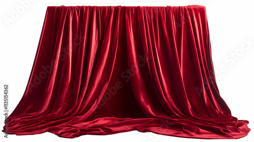 Wallpaper Mural Elegant red velvet stage drapes are parted in the center, suggesting an event or reveal on a blank white background. Velvet. Illustration Torontodigital.ca