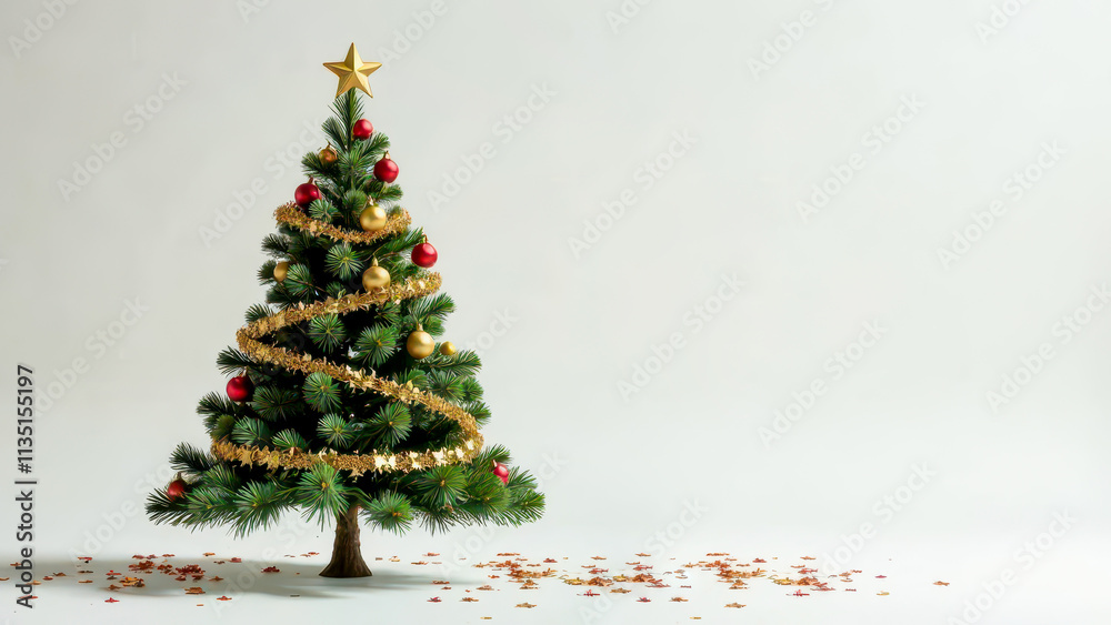 Adorned Christmas Tree with Garland Lights - Bright New Year Festive Background, Card, Greetings, Christmas Adorned Christmas Tree with Garland Lights - Bright New Year Festive Background, Card, Greetings, Christmas