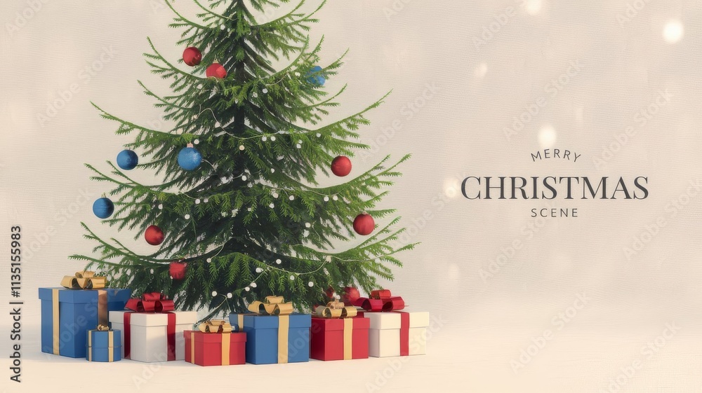 Obraz premium A christmas card with a blue background with a christmas tree using ai generated