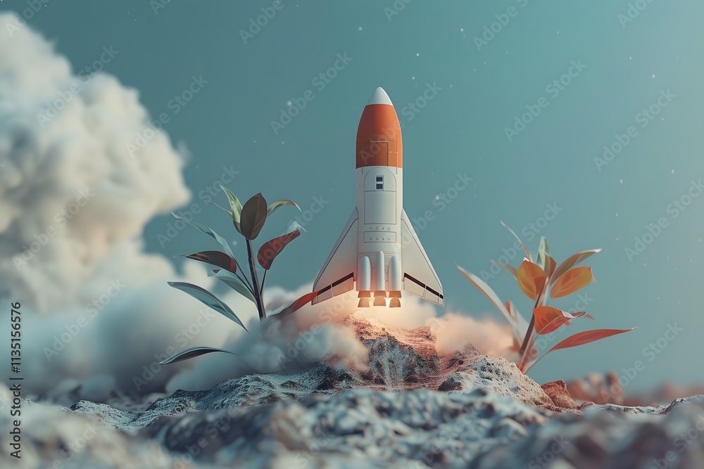 Naklejka premium A Rocket Launch Amidst Nature's Embrace