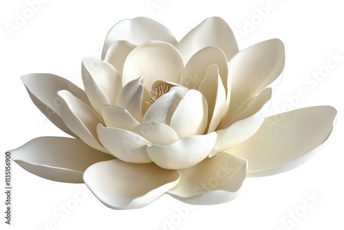 A delicate white lotus flower with layered petals, showcasing its intricate structure and serene beauty.