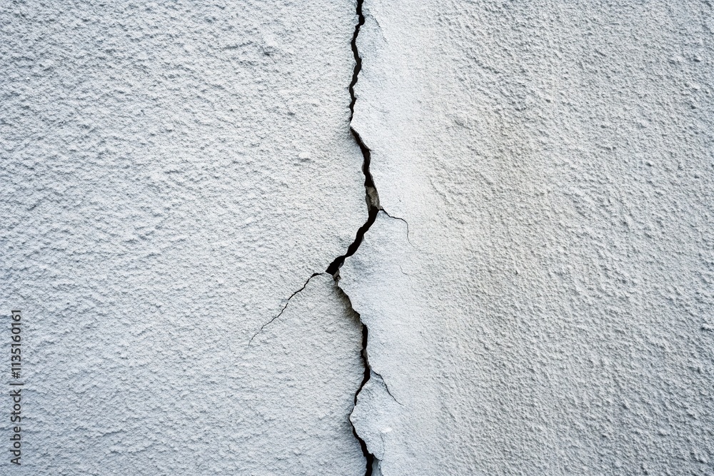 Obraz premium Striking Long Exposure of a White Wall with a Vertical Crack Running Down Its Center, Highlighting Texture and Detail in Minimalist Aesthetic