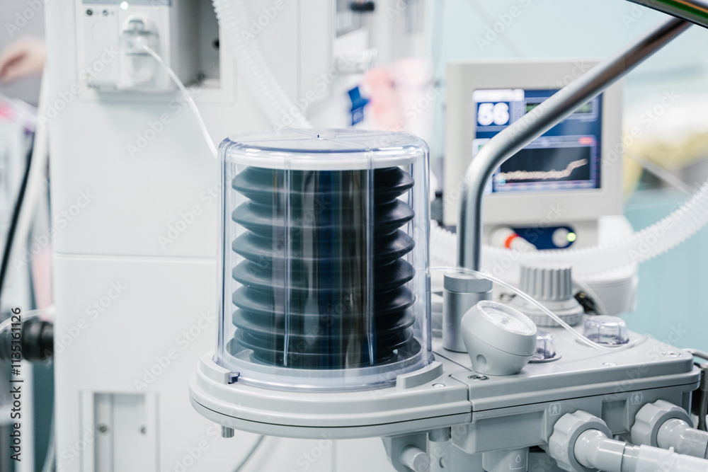 Medical device for artificial lung ventilation. Medical equipment for saving patient lives. Emergency department, operating room.