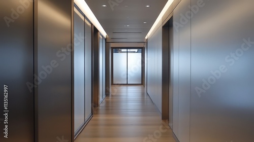 Modern corridor with elevator doors and sleek design