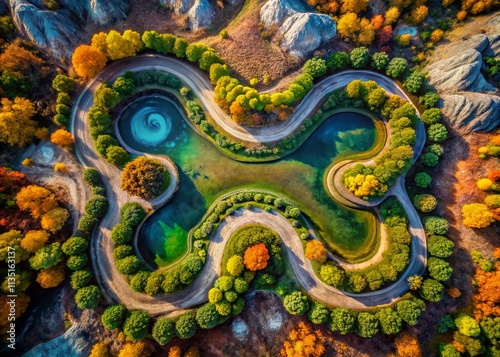 Stunning Aerial View of Abstract Landscapes Forming the Number 8, Showcasing Natural Patterns and Textures from Above in Vibrant Colors and Unique Geometries