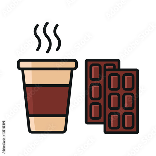 Hot chocolate drink icon, a charming vector graphic showcasing a warm mug with swirling steam and a touch of sweetness