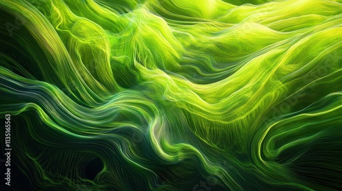 The image depicts a cascade of green digital lines in an abstract cyber space, evoking futuristic themes and the immersive evolution of technology. photo