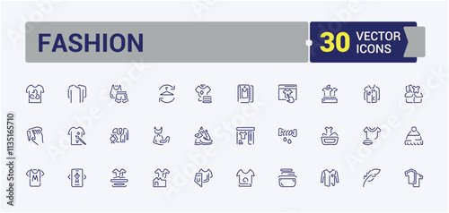 Fashion line icon collections. Containing leather, tshirt, Clothes, beauty, woman, sneakers, fashion, cloth and more. Outline icon collections. Vector illustration.