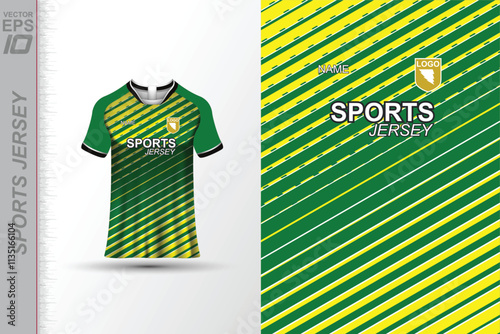 Modern ready-to-print jersey design with dynamic lines and vibrant colors. Perfect for football, basketball, cycling, or sportswear. High-quality, customizable vector file for instant printing.