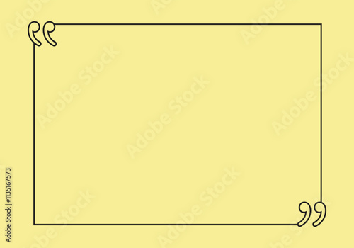 Minimalist quote frame with stylish quotation marks on a soft yellow background, ideal for text designs, inspirational quotes, social media posts, creative graphic projects, presentation backgrounds. 