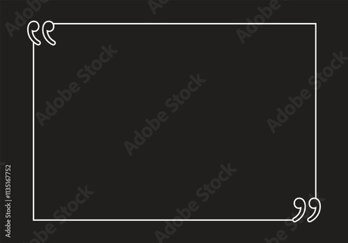 Minimalist quote frame with stylish quotation marks on a soft black background, ideal for text designs, inspirational quotes, social media posts, creative graphic projects, presentation backgrounds. 