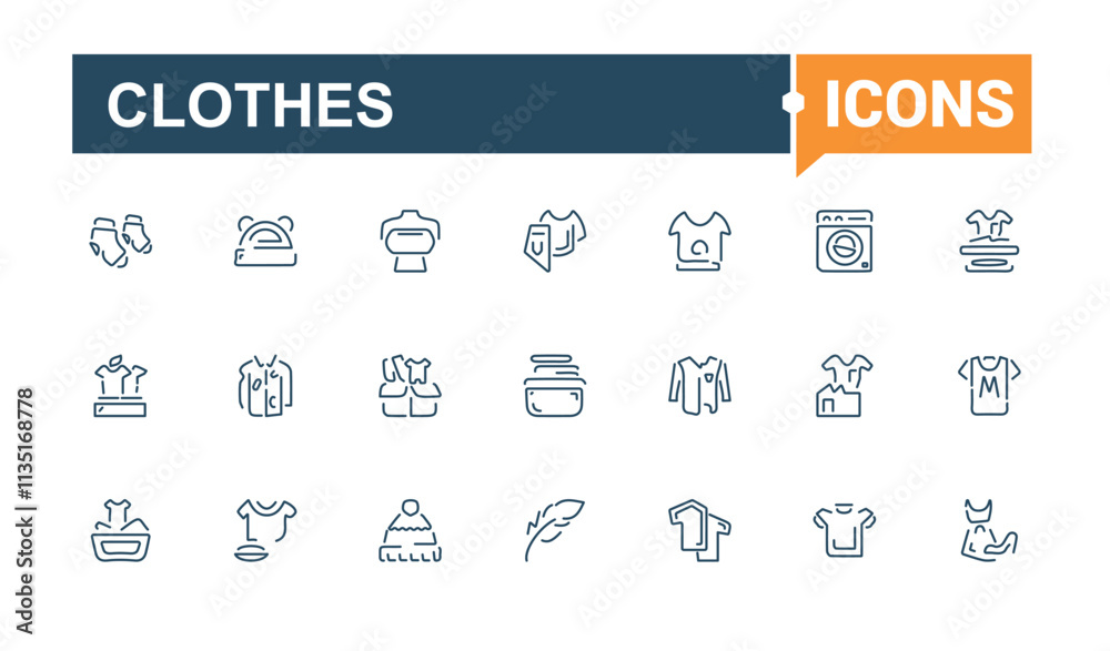 Set of Clothes line icons. Includes thin line garment, fashion, beauty, jacket, clothing, blazer and more. Minimalist thin linear icon. Vector outline icons collection. Set of Clothes line icons. Includes thin line garment, fashion, beauty, jacket, clothing, blazer and more. Minimalist thin linear icon. Vector outline icons collection.