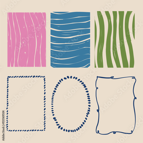 Wallpaper Mural Vector holiday colorful doodle frames. Hand-drawn vintage border set of invitations isolated on beige background. Illustration for design, print, fabric or background. Torontodigital.ca