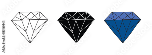 Simple Diamond Illustrations in Black and White and Blue