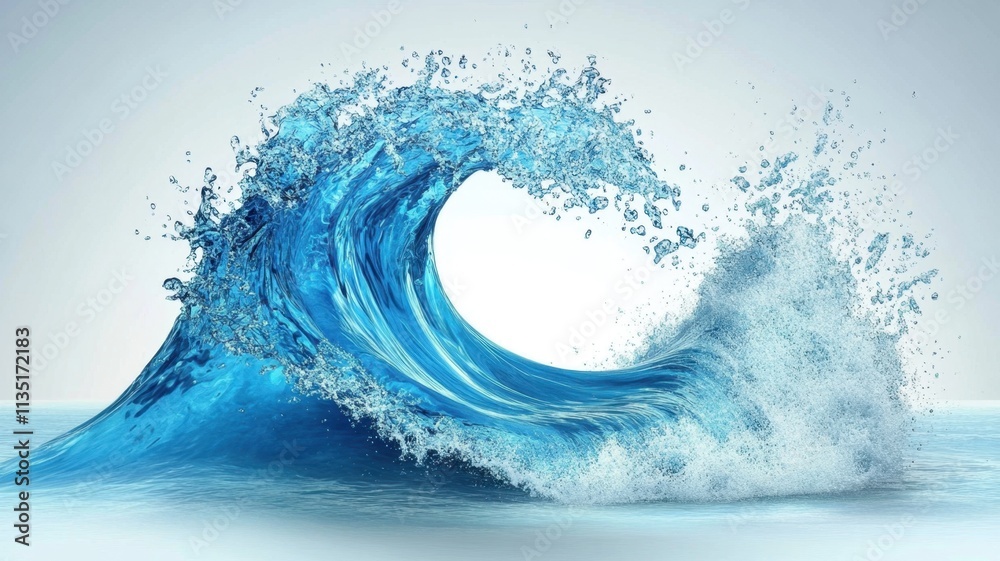 Vibrant blue ocean wave curling and breaking, creating a perfect surfing tube with dynamic energy in the sea Vibrant blue ocean wave curling and breaking, creating a perfect surfing tube with dynamic energy in the sea