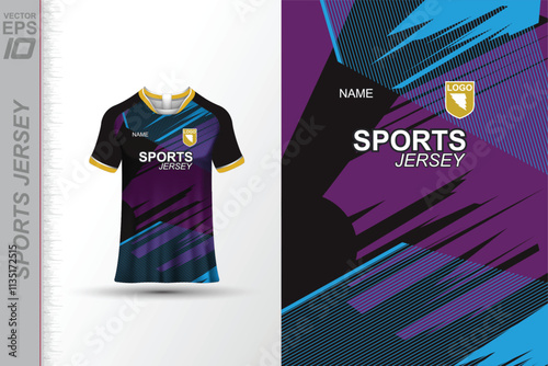 Modern ready-to-print jersey design with dynamic lines and vibrant colors. Perfect for football, basketball, cycling, or sportswear. High-quality, customizable vector file for instant printing.