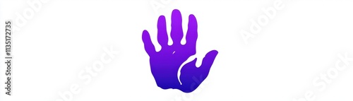 A stylized purple handprint, symbolizing creativity, individuality, and expression, set against a simple white background.
