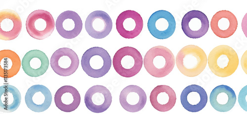 A vibrant collection of multicolor watercolor circles, created with bold brushstrokes, set against a clean white background for a dynamic and expressive artistic design.