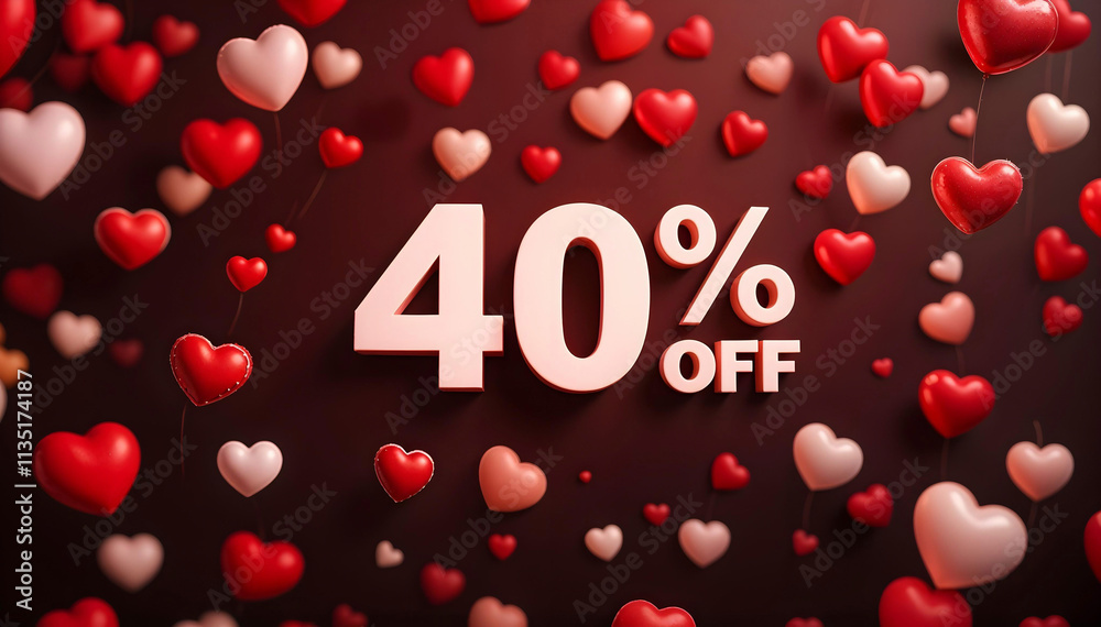 40 Percent Off romantic Valentine's Day Banner. 40% off. Valentine's Day discount, sale