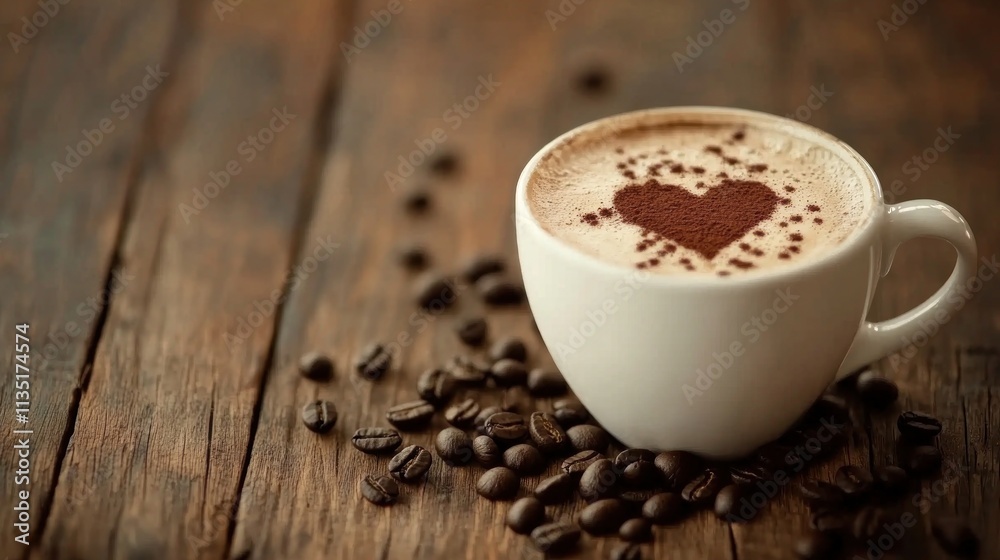 A Heart Shaped Coffee Design Adorns a Cup A Heart Shaped Coffee Design Adorns a Cup