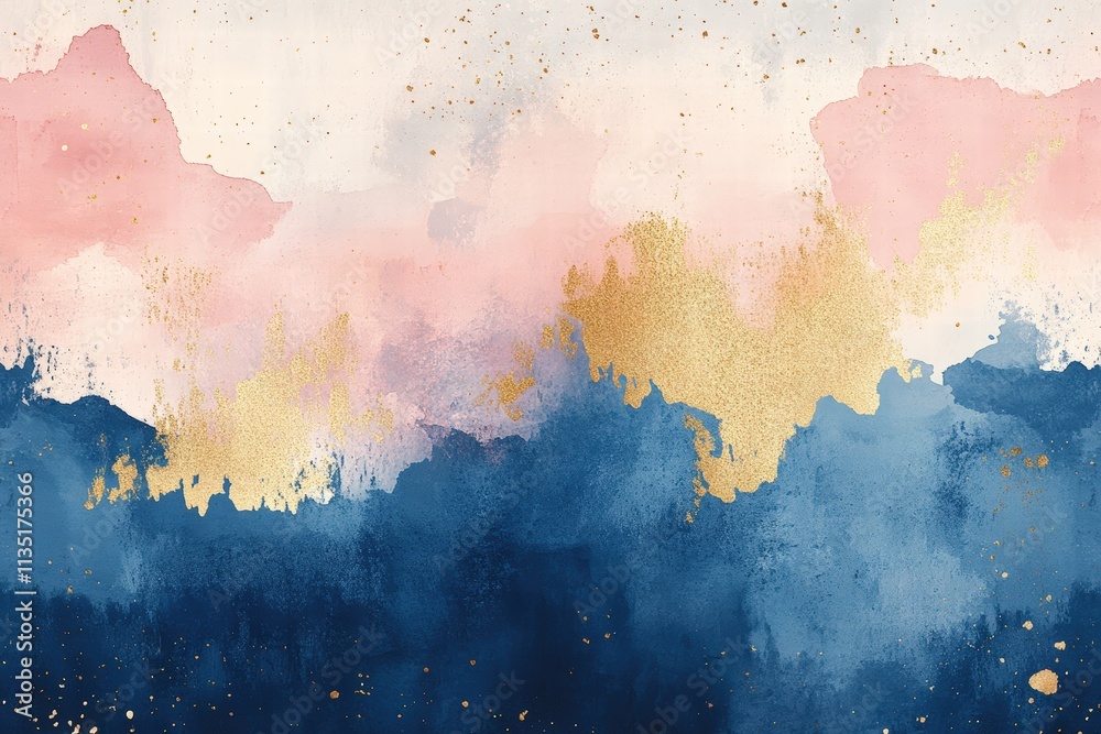 Obraz premium Bohemian wallpaper design, watercolor paintbrush texture, gold line art accents, earth tone palette