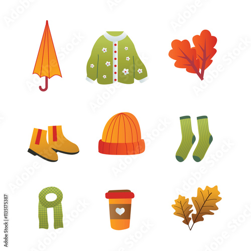 Flat illustration autumn celebration elements collection