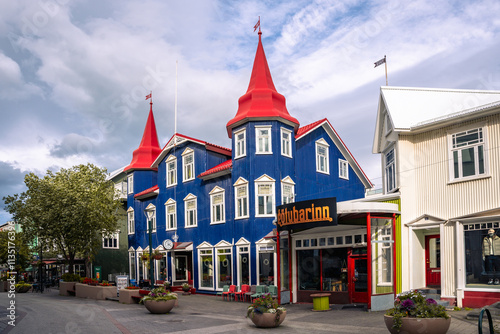 Принти на полотні Akureyri, Wooden traditional building located on Hafnarstraeti street in Akureyr