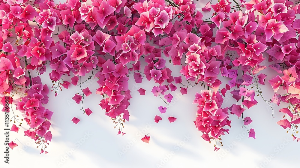 Pink bougainvillea flowers isolated on white background. Top view Pink bougainvillea flowers isolated on white background. Top view