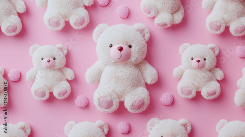 white teddy bear against pink background for gift wrapping