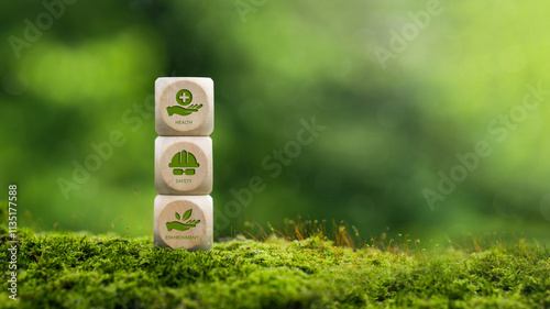 HSE Health, Safety, Environment Concepts that focus on accident prevention, environmental protection, health and safety for businesses and organizations.