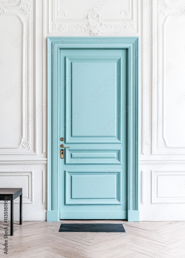 Elegant Blue Interior Door with White Walls Elegant Blue Interior Door with White Walls