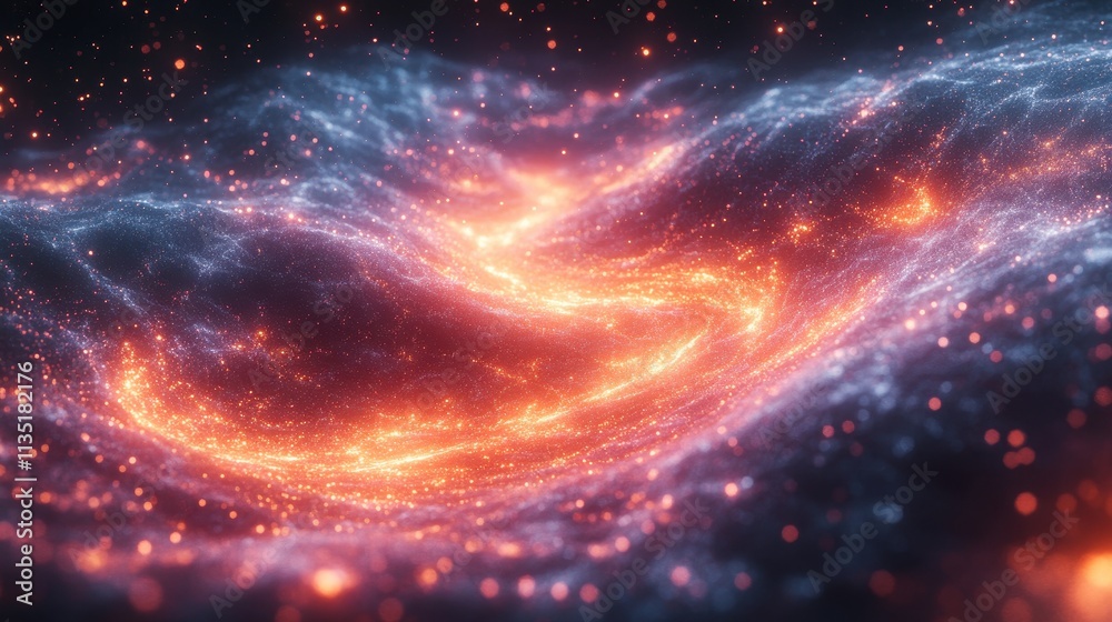 Abstract Cosmic Swirl with Fiery Orange Core and Sparkling Blue Nebula Abstract Cosmic Swirl with Fiery Orange Core and Sparkling Blue Nebula