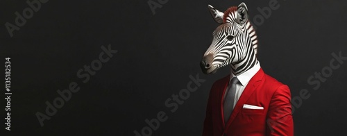 Obraz na płótnie Zebra in Red Suit and Tie. AI generated illustration w salonie