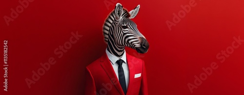 Zebra in Red Suit and Tie. AI generated illustration