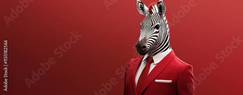 Obraz na płótnie Zebra in Red Suit and Tie. AI generated illustration w salonie
